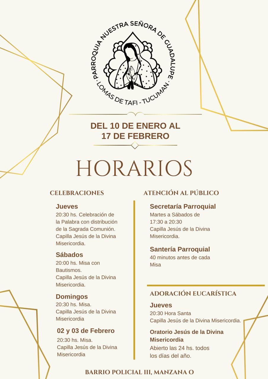 Horarios parroquiales de verano 2026 en Lomas de Tafí