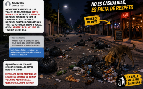 Basura desparramada en calle Carbajal de Lomas de Tafí: ¿culpa de los bares?