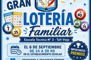 Lotería familiar en Escuela Técnica N.º 2 este 6 de septiembre