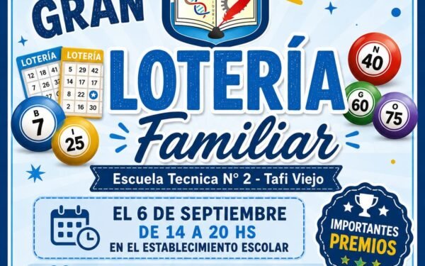 Lotería familiar en Escuela Técnica N.º 2 este 6 de septiembre