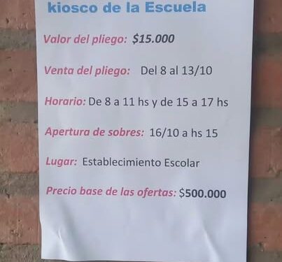 Lomas 600 abre la licitación del kiosco escolar: pliegos desde $15.000 y una base de $500.000