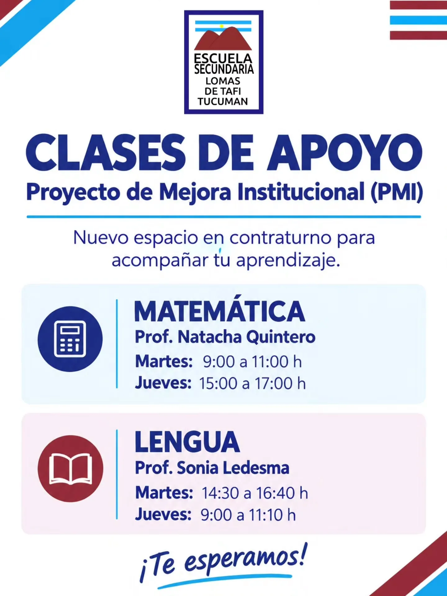 Escuela Secundaria Lomas de Tafí lanza clases de apoyo gratuitas para Matemática y Lengua